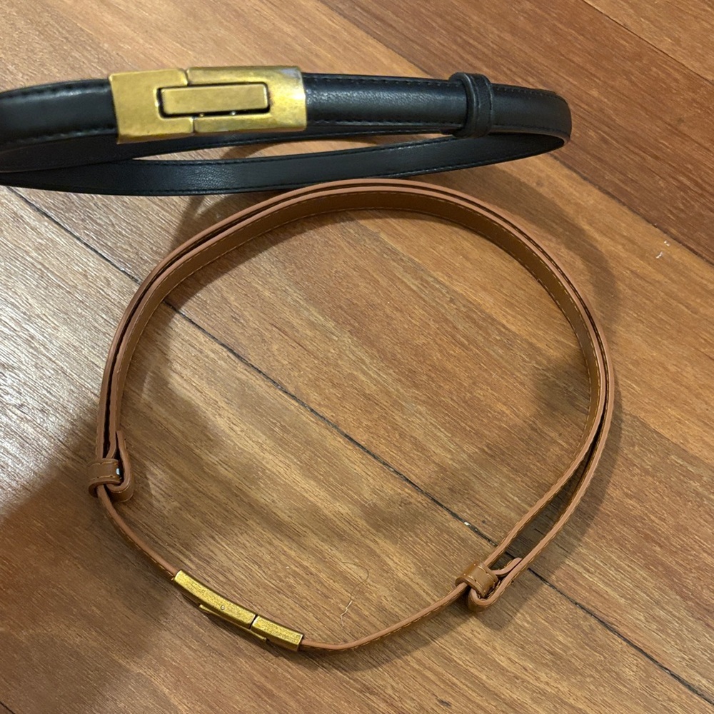 Set of 2 skinny belts (black & tan)